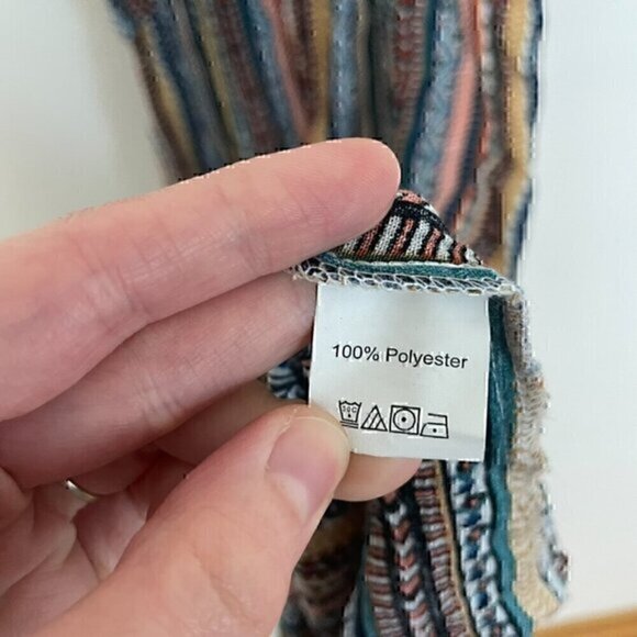 EMERY ROSE SHEIN Striped Puff Sleeve Dress White Black Multi Geometric Boho Midi - Picture 10 of 14